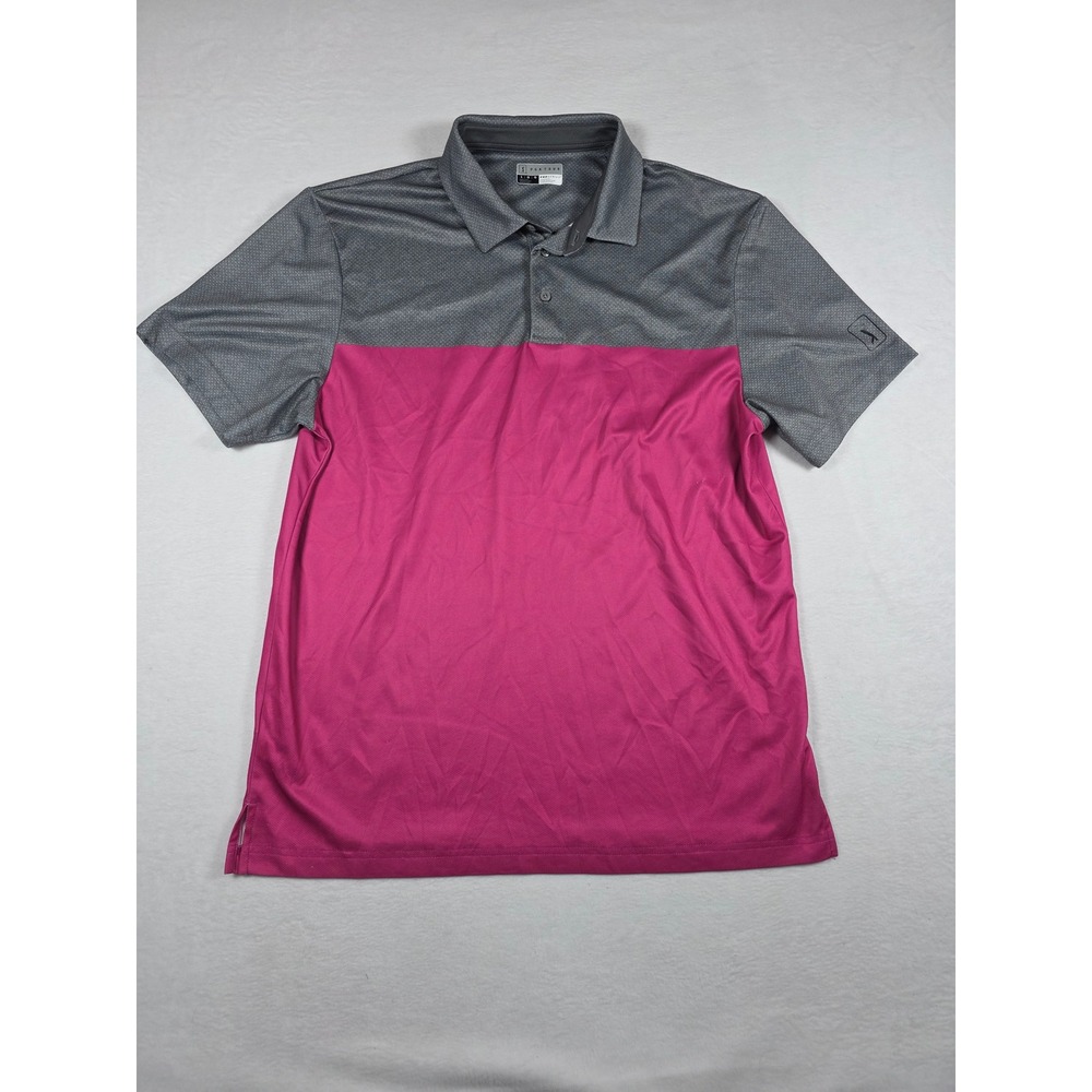 PGA Tour Polo Shirt Pro Series Colorblock Athletic Fit Men Large Gray Pink Golf